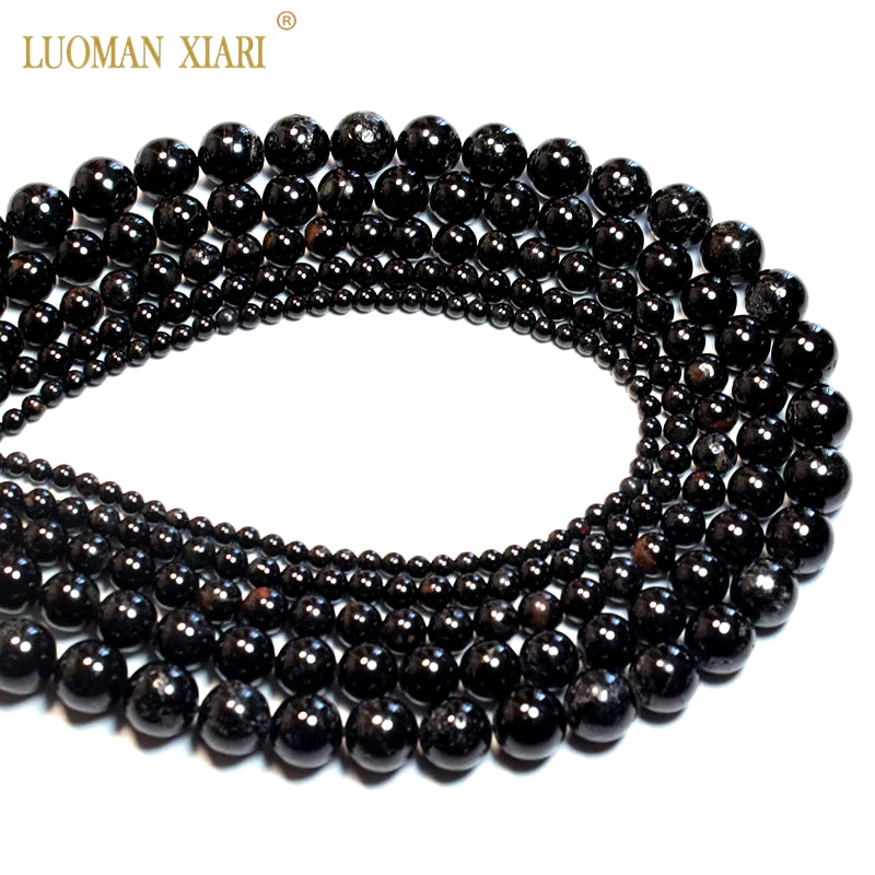 Fine 100% Natural Black Tourmaline Stone round Gemstone Beads for Jewelry Making DIY Bracelet Necklace 4/6/8/10/12 Mm