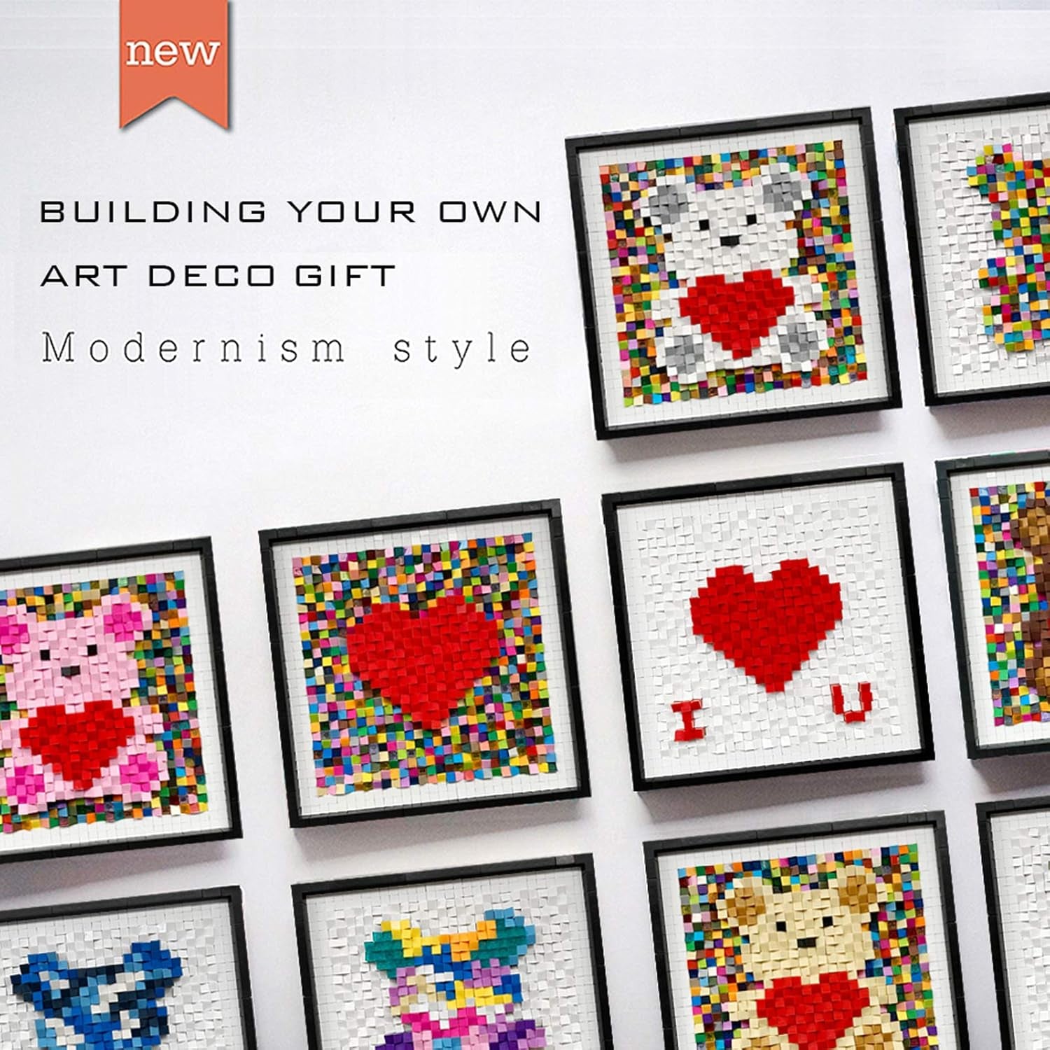 Building Kits Arts and Crafts Mosaic Puzzle Bricks DIY Creative Stunning Wall Art Love Bear for Christmas Birthday Anniversary(Heart & Bear-Pink)