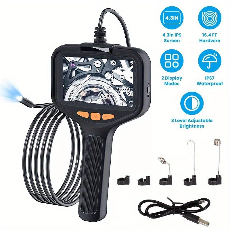 Endoscope Camera 1080P HD 4.3" IPS Borescope with Light Articulating Waterproof