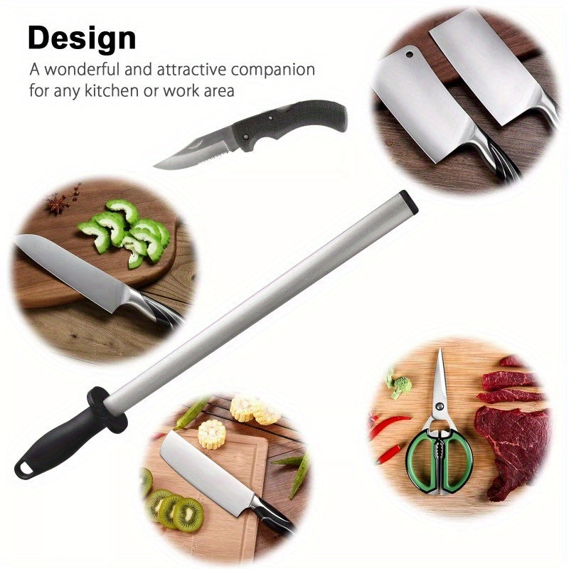 12in Diamond Knife Sharpener Steel Honing Rod Oval Stick Kitchen Sharpening Tool Home Hunting Carbon Steel Blade Sharpening