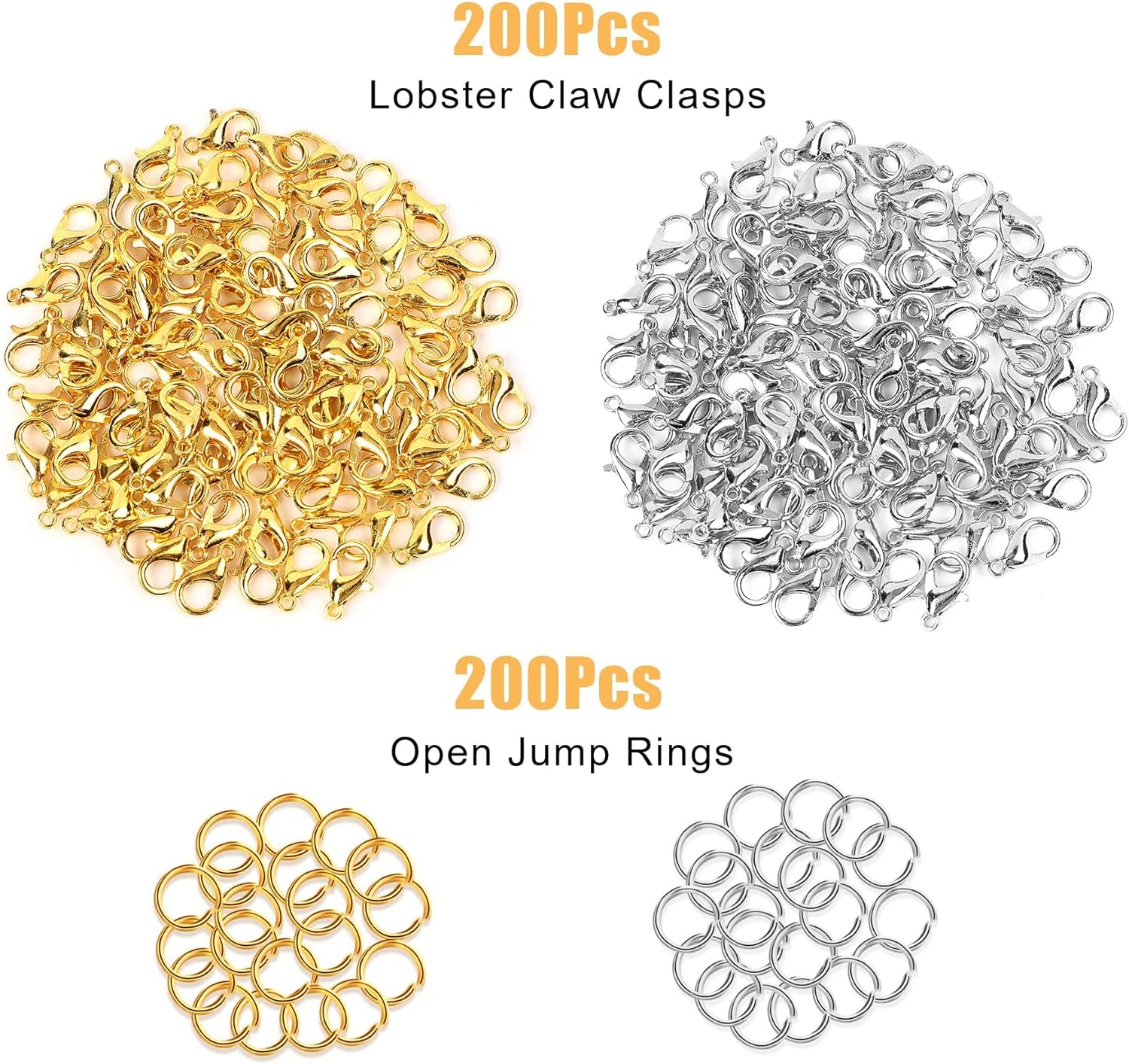 400PCS Jewelry Clasps with Open Jump Rings, Lobster Claw Clasps Silver & Gold Bracelet Necklace Clasps for DIY Jewelry Making, 12Mmx7Mm