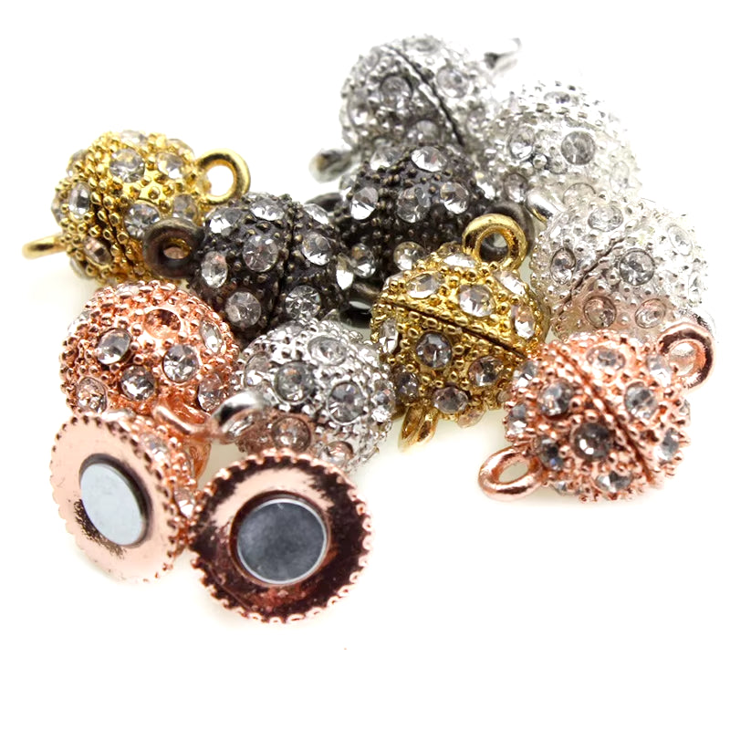 10Pcs Rhinestone Paved round Ball Magnet Clasps Hooks Bracelet Necklace Strong Magnetic Connectors Clasps for DIY Jewelry Making