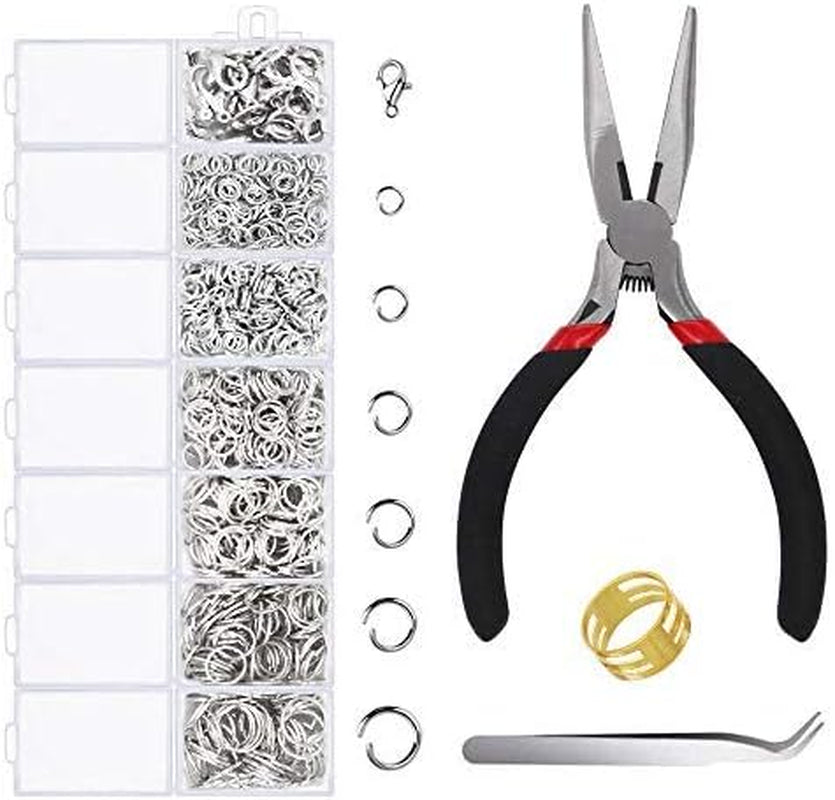 1500 Pieces Jump Rings with Lobster Clasps and Jewelry Pliers for Jewelry Making Supplies Findings and Necklace Earring Repair (Silver)