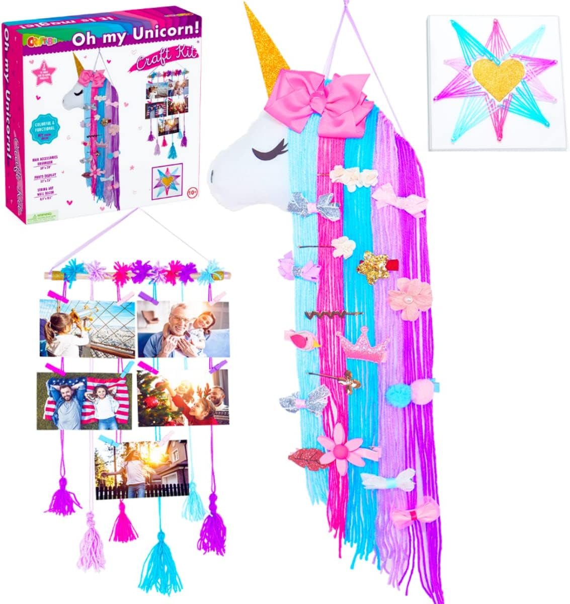 Unicorn Crafts - Oh My Unicorn Craft Kit - Hair Bow Holder Girls Wall Hanging Decor - DIY Projects Sewing Kit for Kids and String Art Crafts for Girls