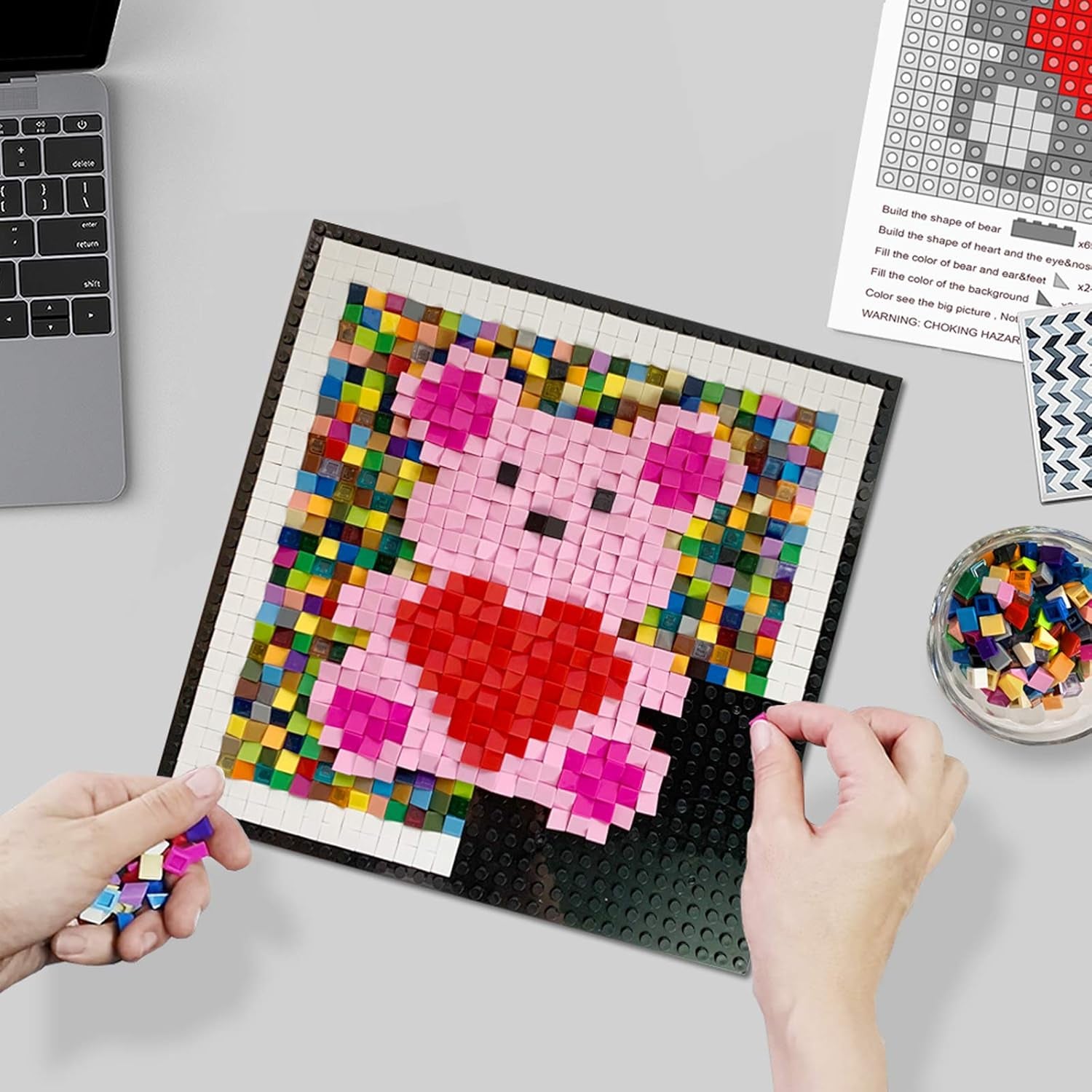 Building Kits Arts and Crafts Mosaic Puzzle Bricks DIY Creative Stunning Wall Art Love Bear for Christmas Birthday Anniversary(Heart & Bear-Pink)