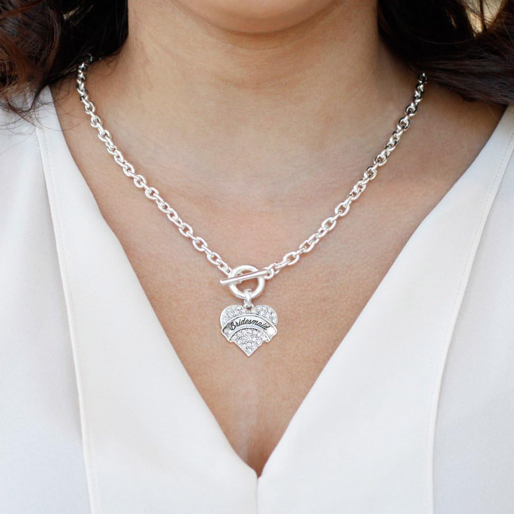 - Silver Pave Heart Charm 18 Inch Necklace with Cubic Zirconia Jewelry