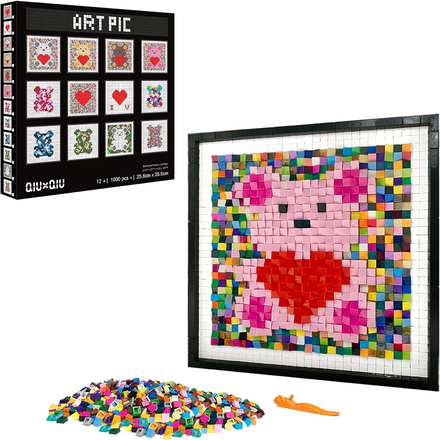 Building Kits Arts and Crafts Mosaic Puzzle Bricks DIY Creative Stunning Wall Art Love Bear for Christmas Birthday Anniversary(Heart & Bear-Pink)