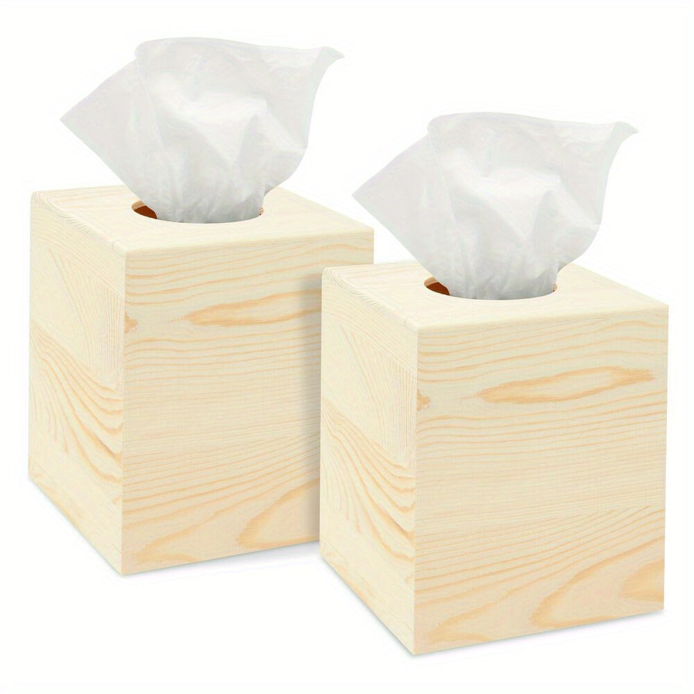 2 Pcs Unfinished Wooden Tissue Box Cover DIY Crafts Home Decor, 5x5.5 inches