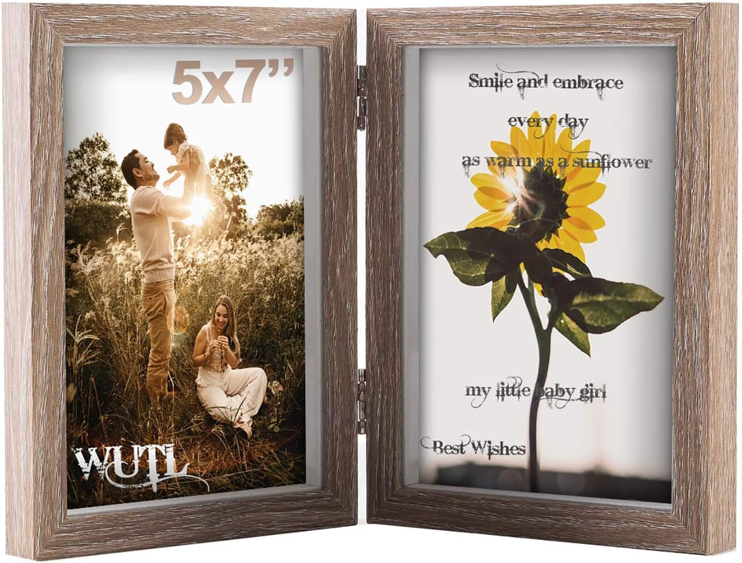 5X7 Picture Frames Double Hinged MDF Wood Grain Shadow Box with Glass Front Stand Vertical on Tabletop