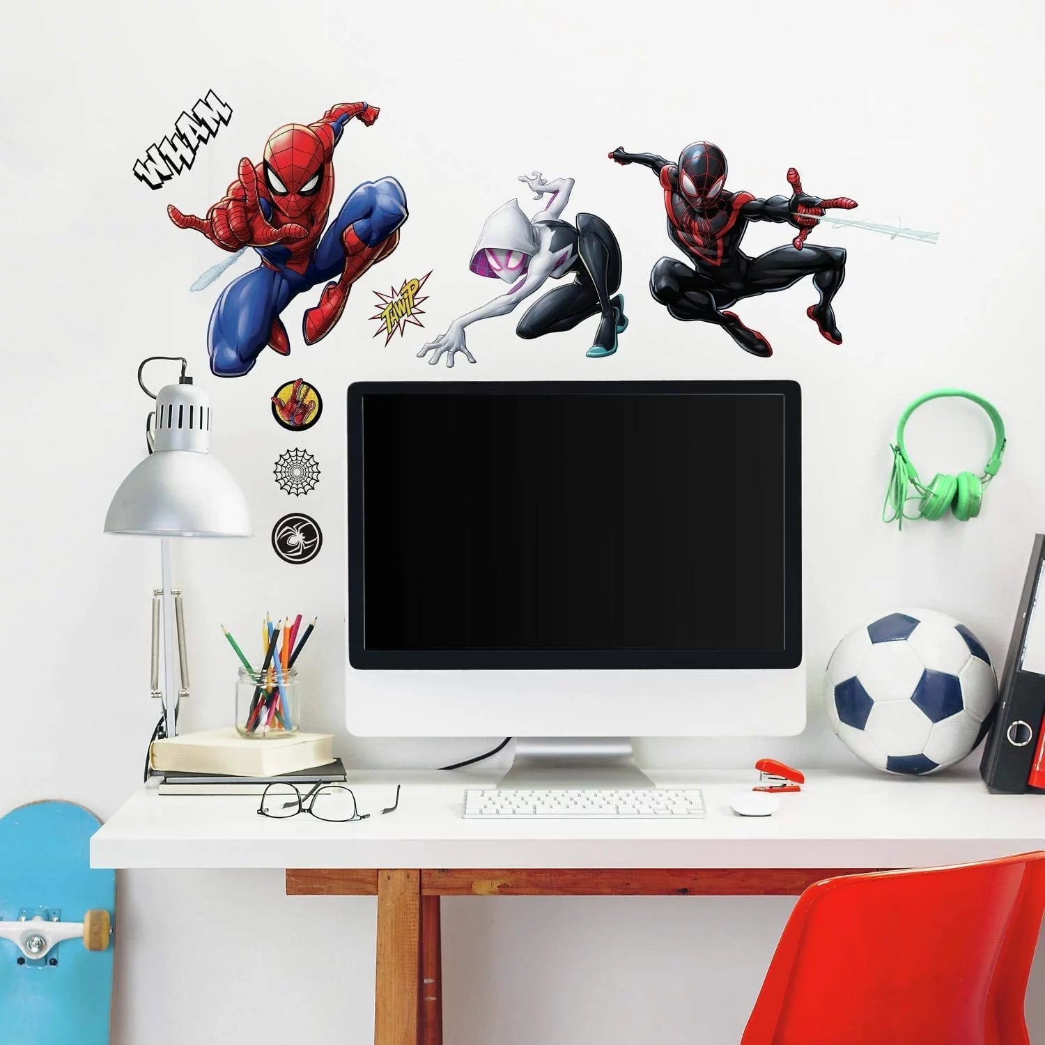 Spider-Man Miles Morales Peel and Stick Wall Decals, Black, Red, Blue, Purple Kids Room Spiderman Stickers