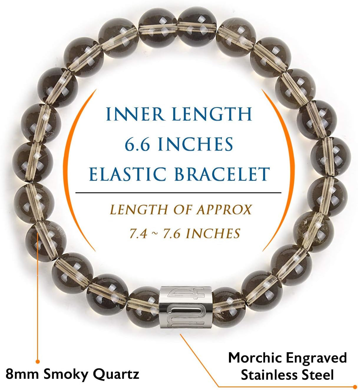 8Mm Genuine Gemstone Stretch Bracelet for Women Men Unisex, Natural Energy Crystal Stone Beads, Classic Simple Design Cuff Birthday Gift 7.5 Inch