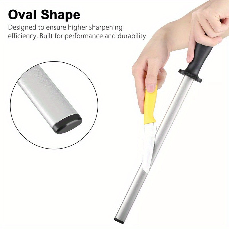 12in Diamond Knife Sharpener Steel Honing Rod Oval Stick Kitchen Sharpening Tool Home Hunting Carbon Steel Blade Sharpening
