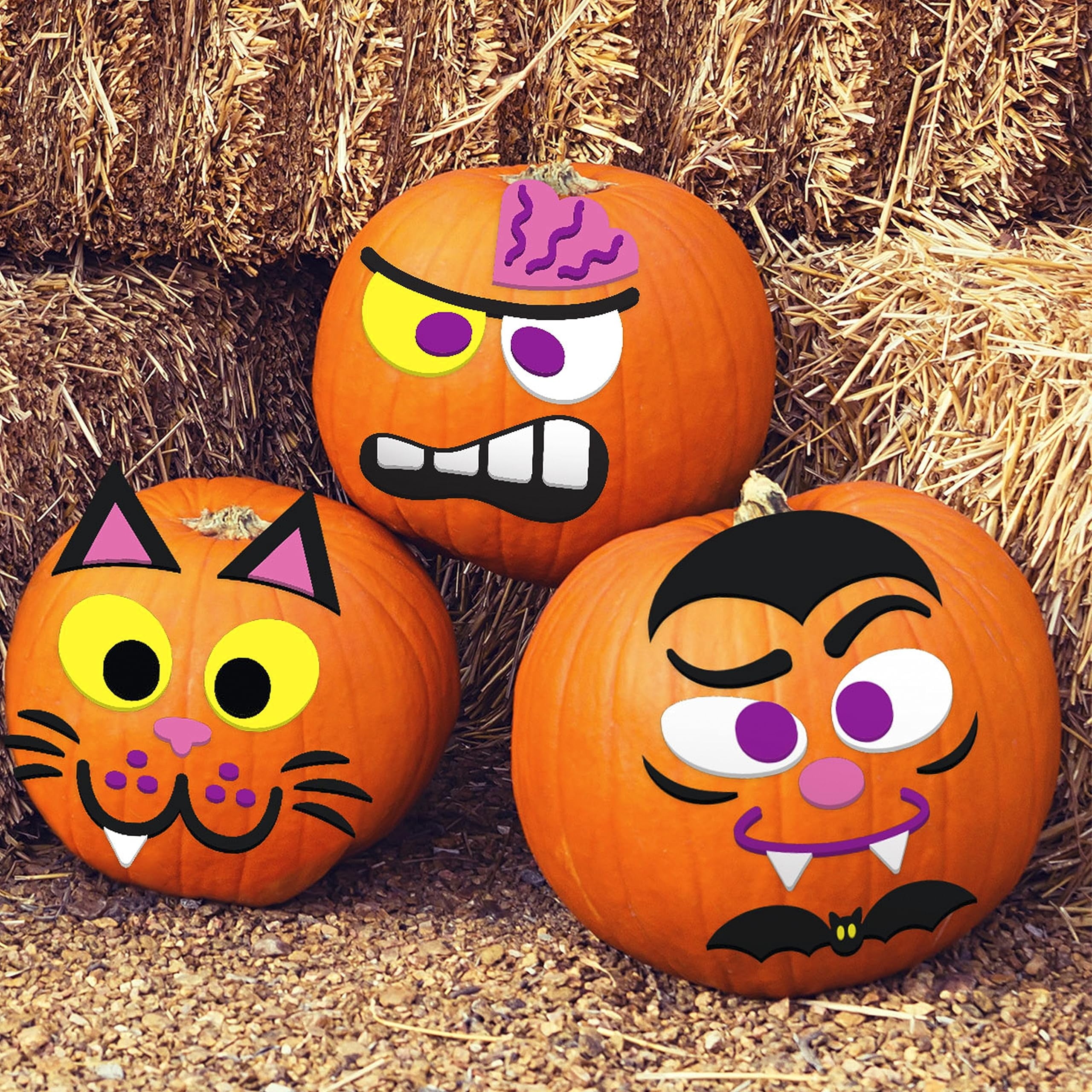 16 Pcs Halloween Pumpkin Decorations Kit for Kids,Foam Pumpkin Face Stickers Halloween Party Supplies Halloween Favors Pumpkin Painting Kit