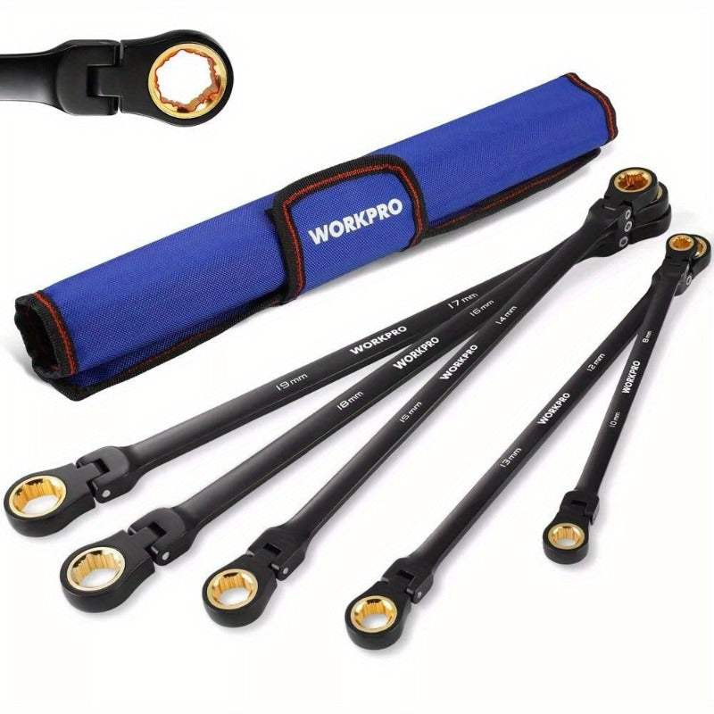 5PCS Extra Long Ratcheting Wrench Set 8-19mm Combination Metric 72-Teeth
