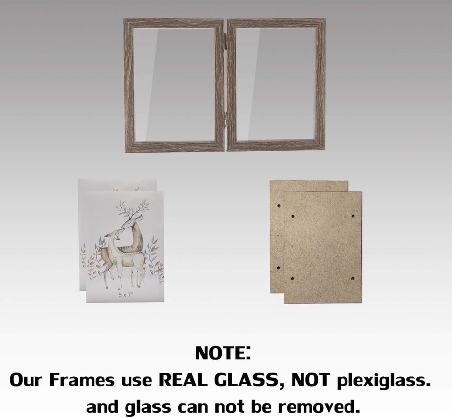 5X7 Picture Frames Double Hinged MDF Wood Grain Shadow Box with Glass Front Stand Vertical on Tabletop