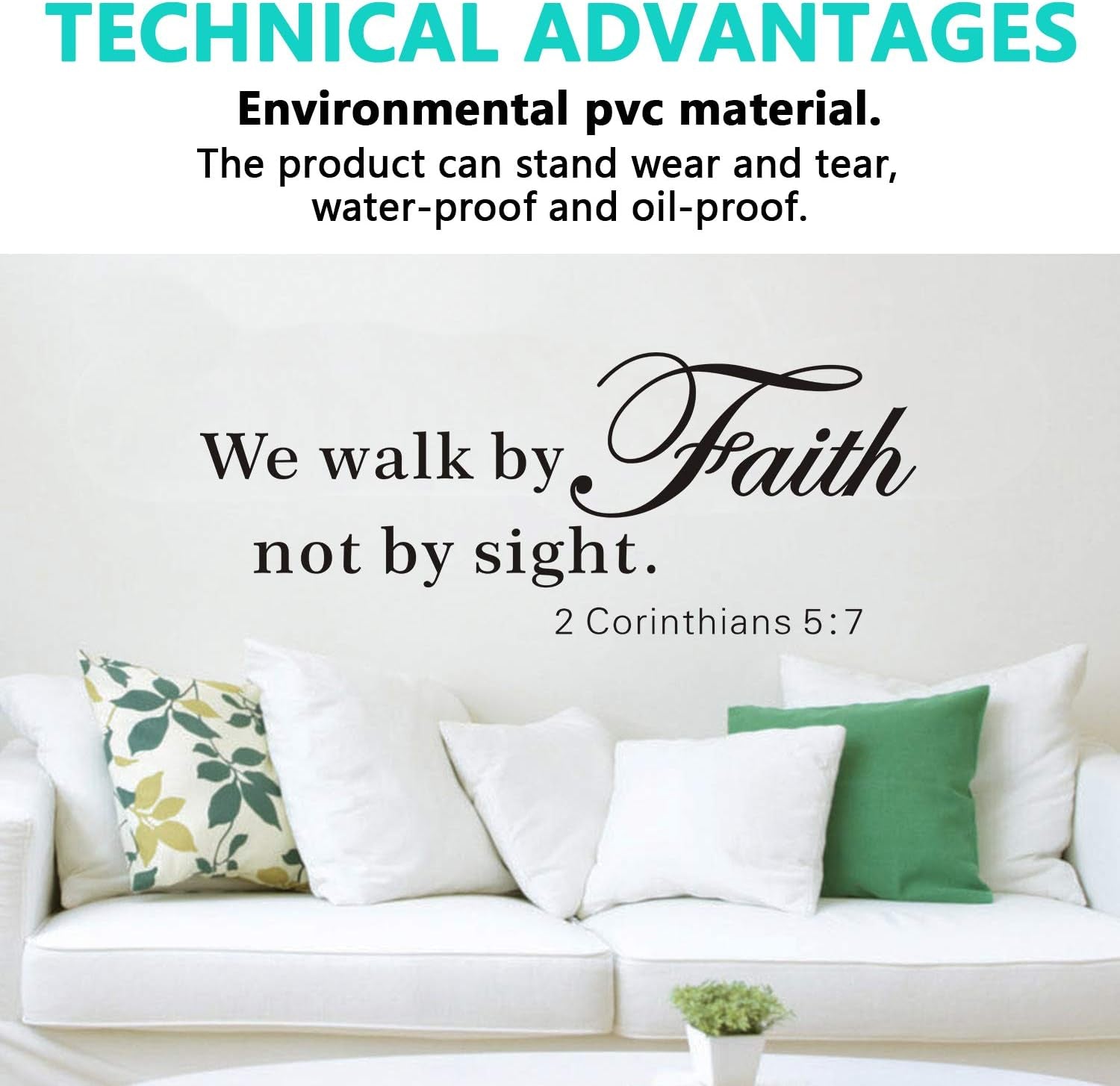 Wall Decals for Living Room, Bible Verse Wall Decal, Quotes Inspirational Biblical Christian Religious Faith Scripture Phrase Home Art Decor Vinyl Stickers We Walk by Faith Not by Sight 23"X9"