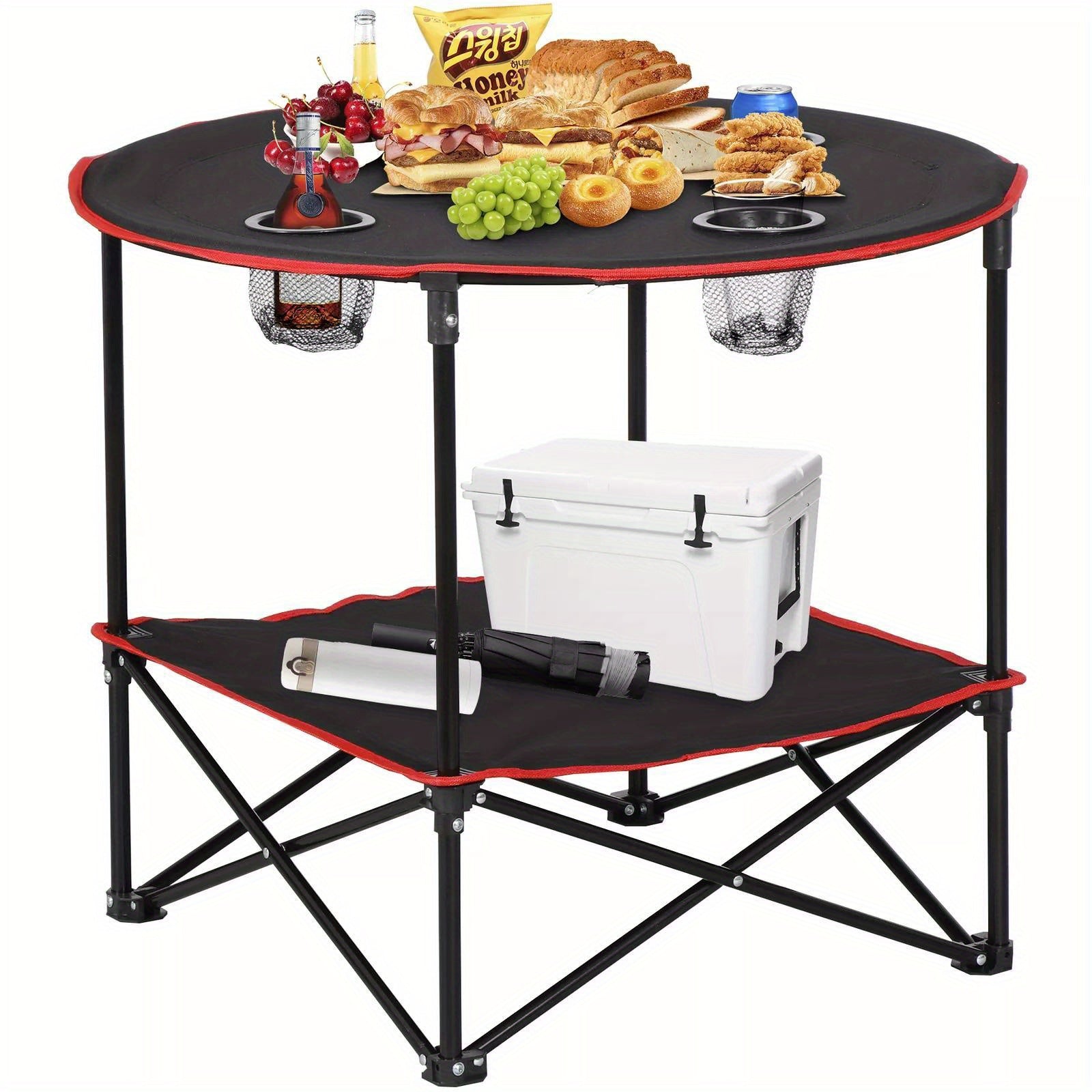 Folding Picnic Table – Portable Outdoor Camping Table with 4 Cup Holders & Bags!