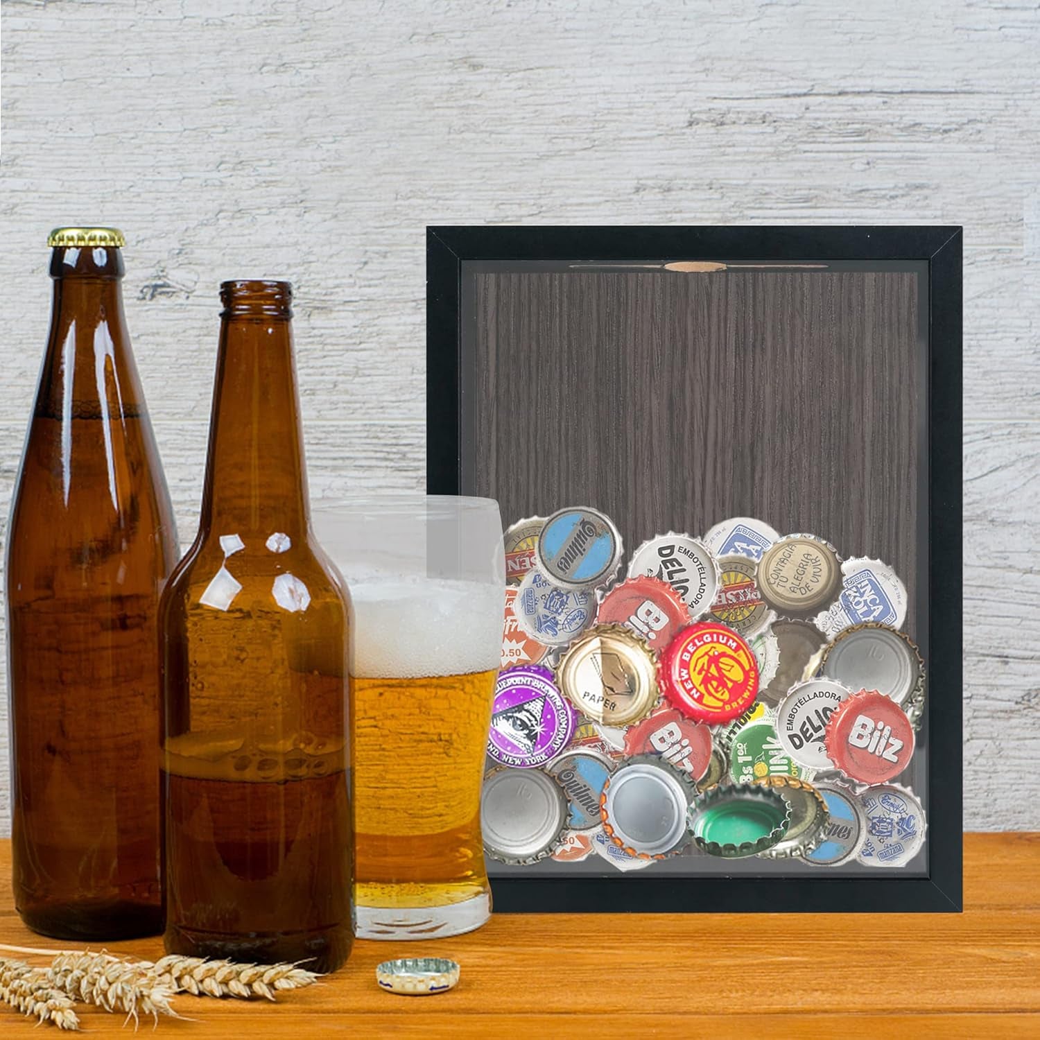 8X10 Top Loading Shadow Box Frame with HD Glass,Wood Display Case with Slot,1.25 Inches Interior Depth,Ideal for Wine Bottle Caps,Tickets,Shells,Stamps and More,Black