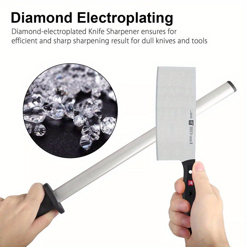 12in Diamond Knife Sharpener Steel Honing Rod Oval Stick Kitchen Sharpening Tool Home Hunting Carbon Steel Blade Sharpening