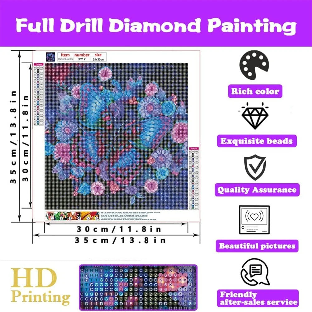 Diamond Painting Kits for Adults Beginners, DIY 5D Butterfly Diamond Painting Kits round Full Drill Diamond Art Kits Flowers Picture Arts Craft for Home Wall Art Decor 11.8X11.8 Inch