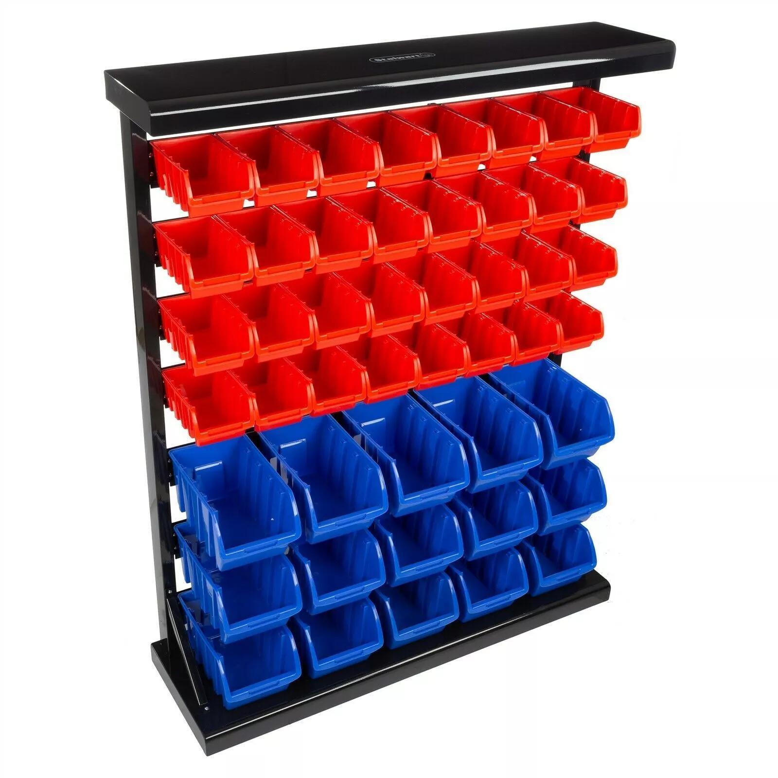 Large Garage Tool Storage Rack | Work Shed Floor Stand with 47 Removable Sorting Bins