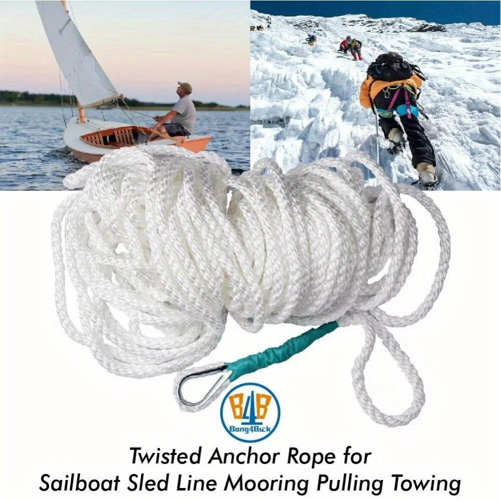 1/2" x 100' 3-Strand Nylon Anchor Rope w/ Thimble - 6250LB Boat Rigging Line