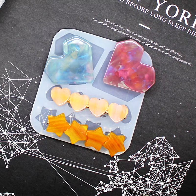 DIY Heart Star Barrettes Silicone Epoxy Resin Molds Hair Pin Acrylic Mold Alligator Hair Clip Molds Jewelry Making Tools