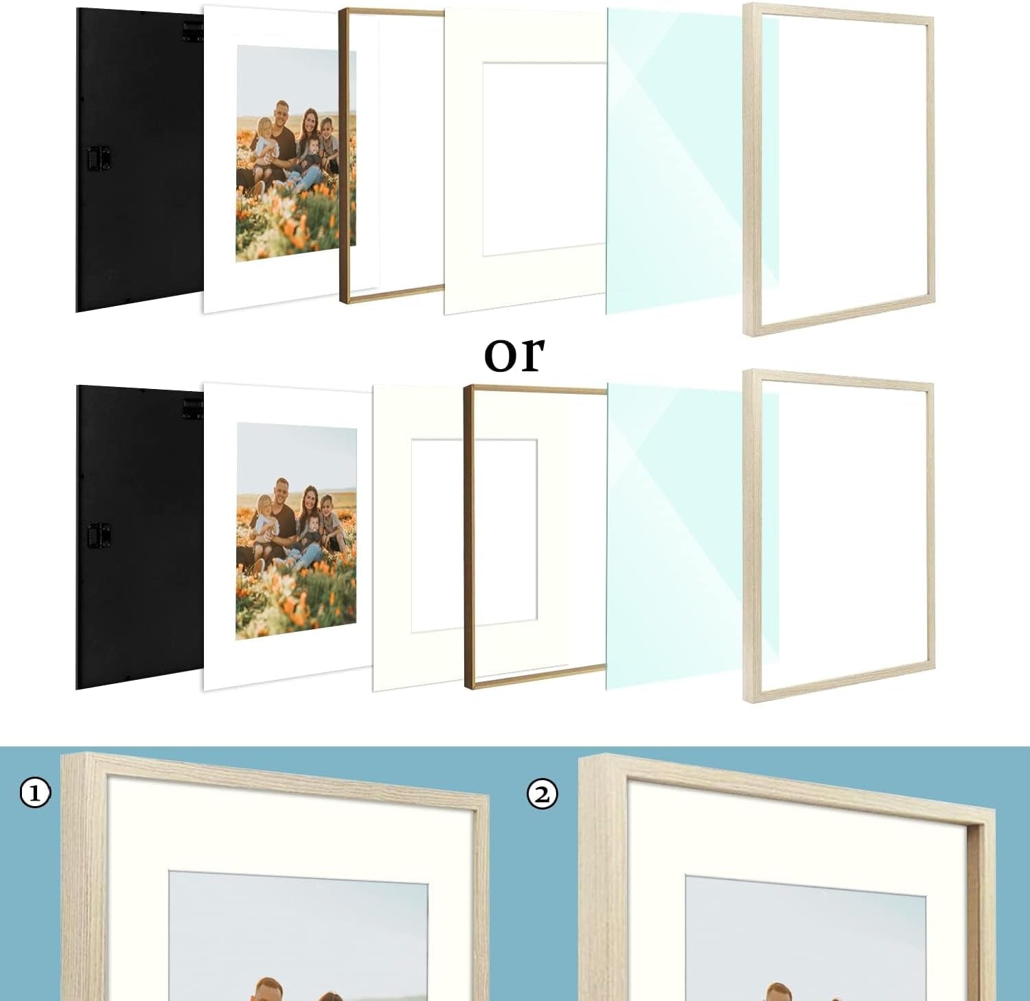 , 11X14 Beige Picture/Shadowbox Frame - Ivory Mat for 8X10 Photo - Sawtooth Hangers for Wall Display - Great for Family Photos, Portraits, Baby Pictures (Beige)