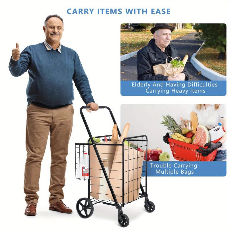 Folding Shopping Cart Utility Cart with Double Basket and Swivel Wheels
