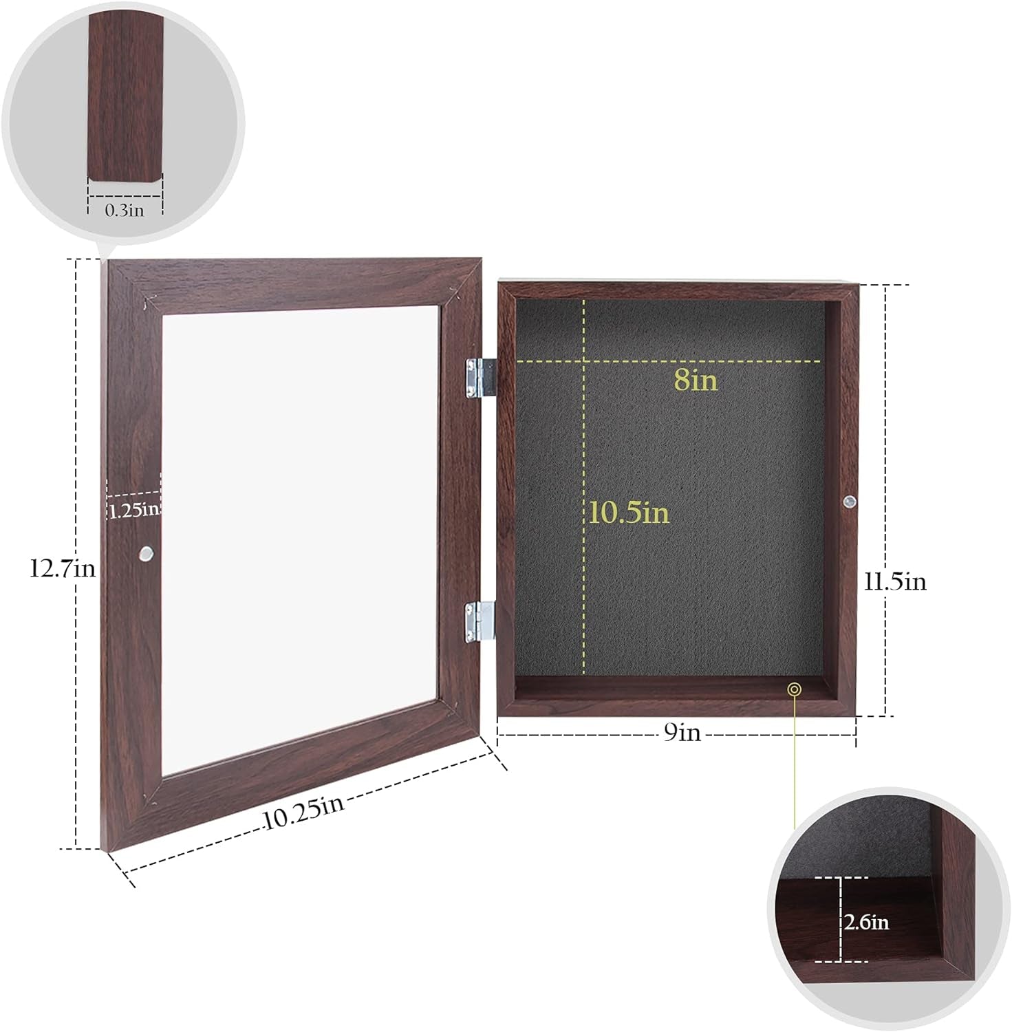 , 8X10.5 Shadow Box Frame, Display Box for Art, Memorabilia, Medals, Wedding Memories, Plane Tickets, Brochures, 6 Pins Included (8X10.5, Walnut, 1-Pack)