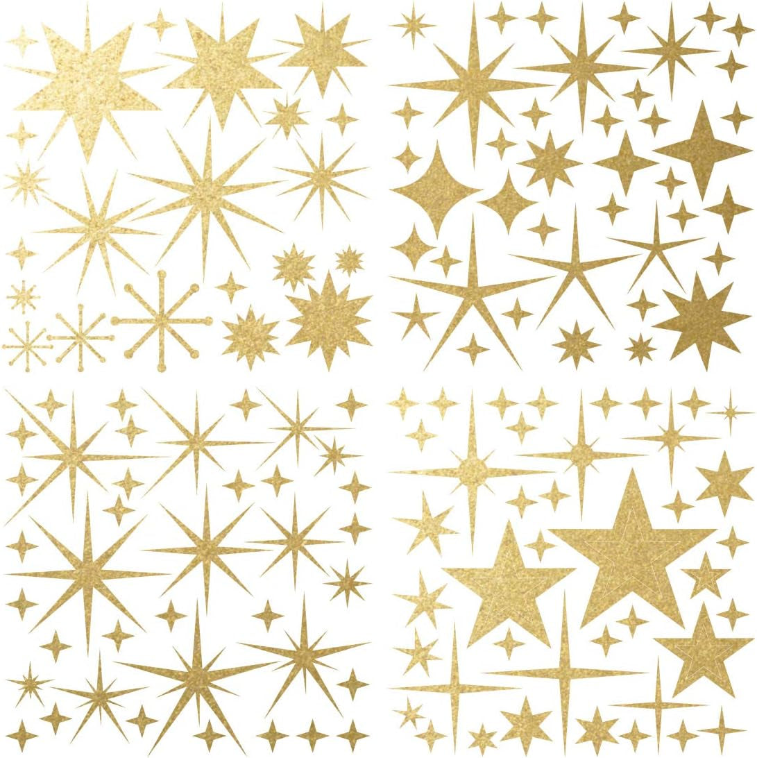 Sparkle Star Wall Decals (147 Count) Sparkle Wall Decals Gold Star Decals Bedroom Wall Decals Removable Peel and Stick Wall Decals, Vintage Gold