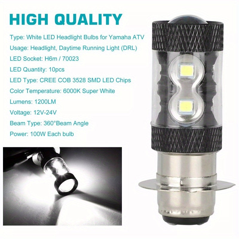 2x 6000K HID White H6M LED Headlight For Yamaha YFZ450R Rhino 700 Raptor YFM660 LED Aluminum Alloy Lighting Lamps 1200LM