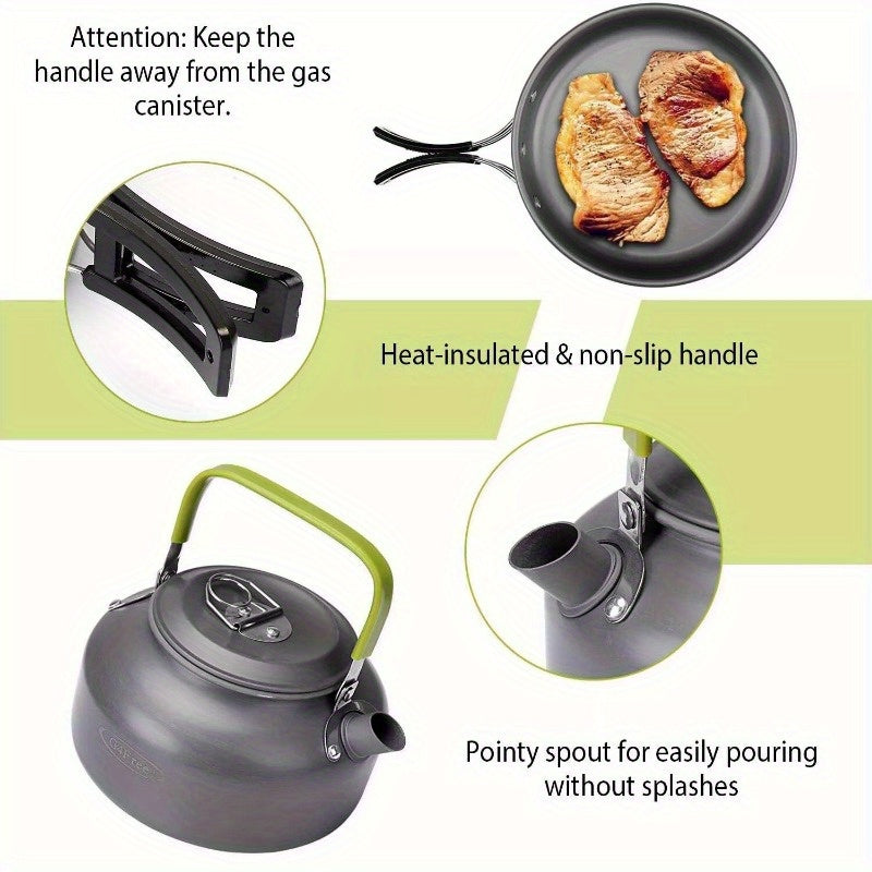 12Pcs Camping Cookware Set Camping Survival Stove Pot Pans Kit Portable Mess Kit