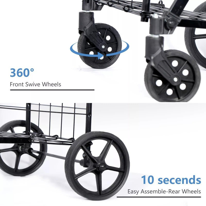 Folding Shopping Cart Utility Cart with Double Basket and Swivel Wheels