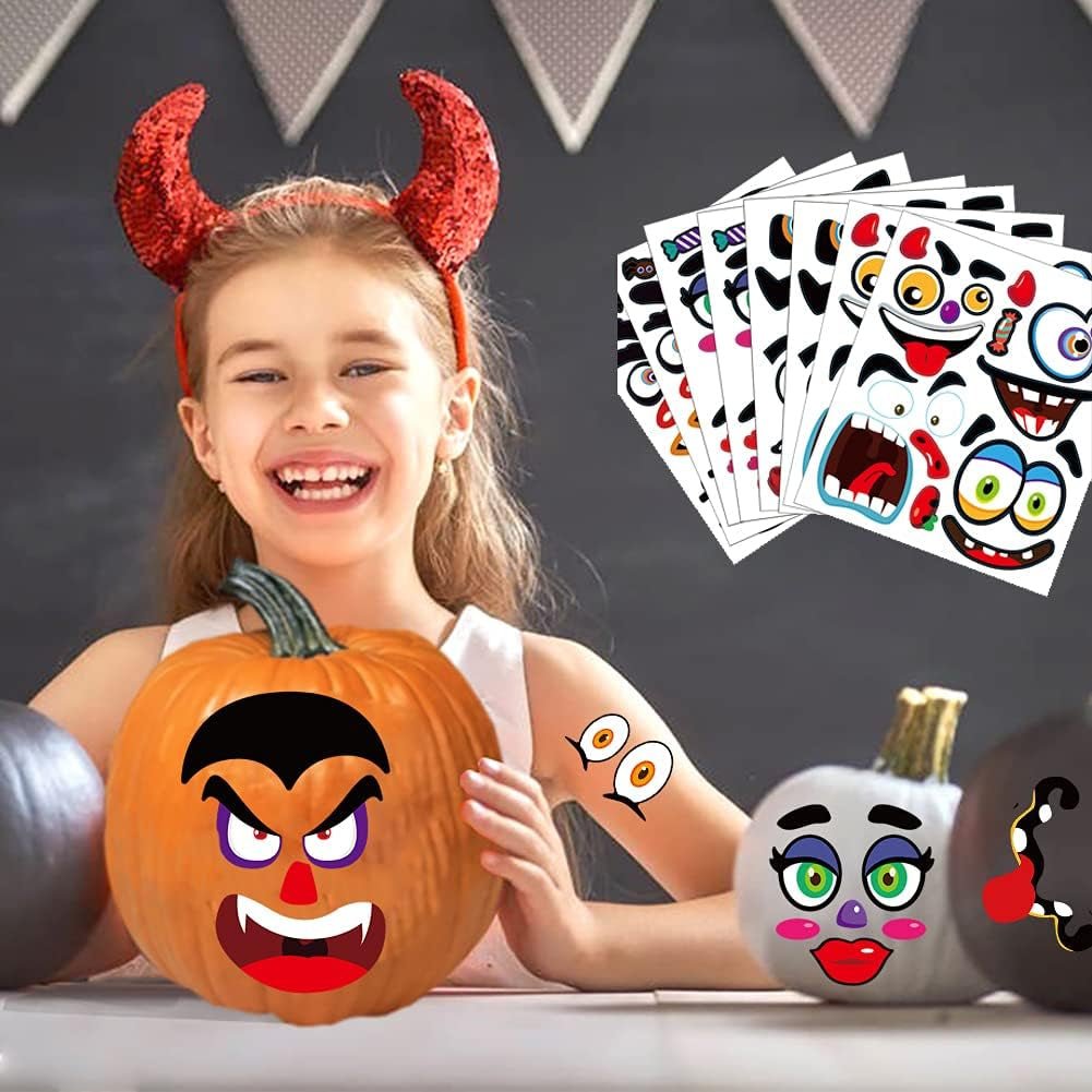 75Pack Halloween Pumpkin Face Stickers 8Sheets Pumpkin Stickers Decorating Kits for Kids Halloween Pumpkin Party Decoration