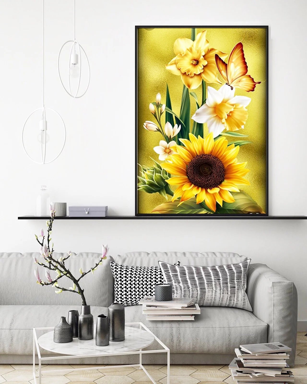 Sunflowers Diamond Art Kits for Adults Beginners, 5D DIY Butterfly Diamond Art Kits Crafts, Flower Diamond Dots Gem Art,Home Wall Decor 12 X 16 Inch