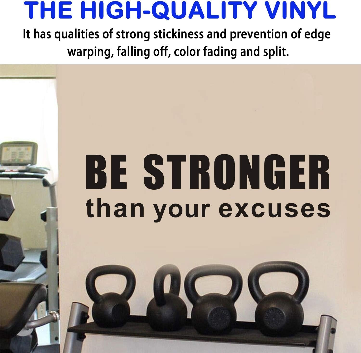 Quote Wall Decals, Gym Wall Decal, Inspirational Living Room Bedroom Motivation Workout Fitness Sports Exercise Boys Girls Vinyl Art Home Decor Stickers Be Stronger than Your Excuses