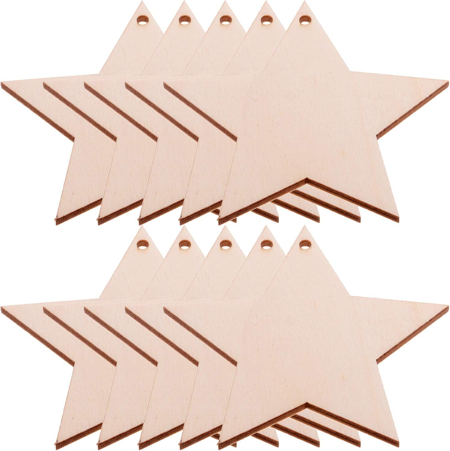 Pack of 50 Wooden Crafts to Paint 3 Inch Christmas Tree Hanging Ornaments Unfinished Wood Cutouts Christmas Decoration DIY Crafts (Wooden Star Cutouts)