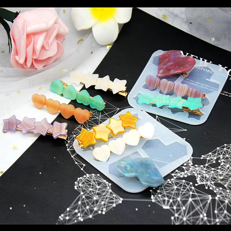 DIY Heart Star Barrettes Silicone Epoxy Resin Molds Hair Pin Acrylic Mold Alligator Hair Clip Molds Jewelry Making Tools