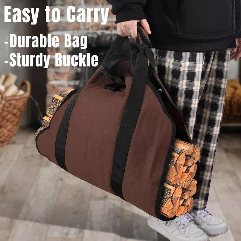 Firewood Log Basket Bag Heavy Duty Waxed Canvas Log Tote Bag Holder for Fireplace