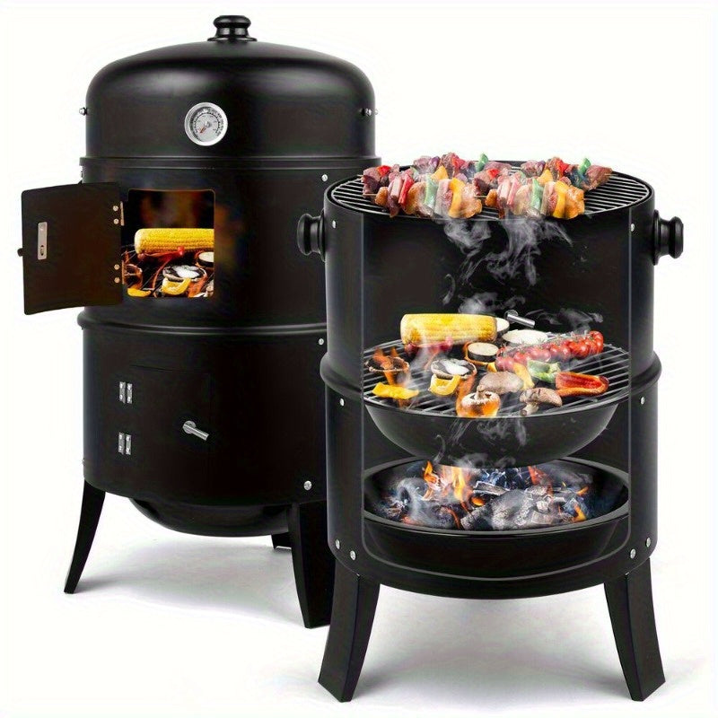 3 in 1 Outdoor Vertical Smoker Portable Meat Cooker Charcoal Smoking Grill