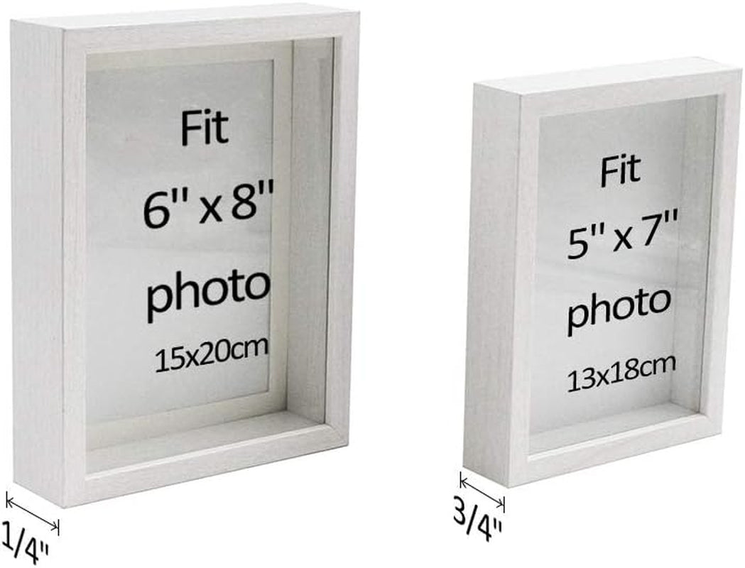 Shadow Box Frame 5X7 6X8, Pet Memorial Shadow Box, Deep Display Cases White 5X7 Picture Frames Desk Wall Mount Wooden, Birthday Wedding Gift for Family Friends, Set of 2