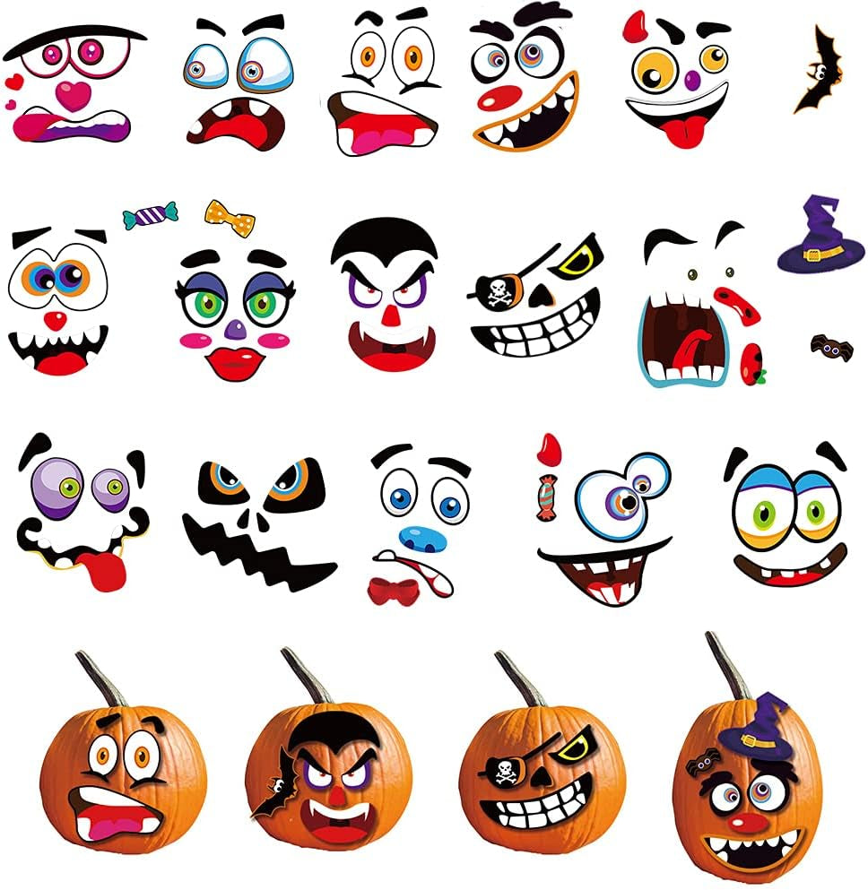 75Pack Halloween Pumpkin Face Stickers 8Sheets Pumpkin Stickers Decorating Kits for Kids Halloween Pumpkin Party Decoration