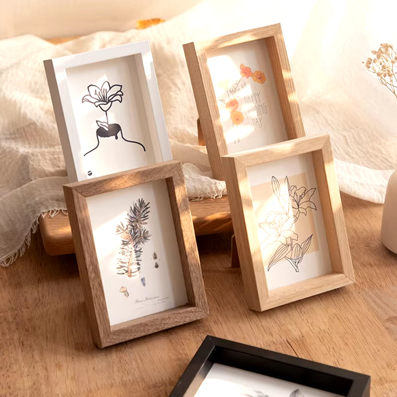 Wooden Photo Frame Picture Frames Shadow Box Frame Wall Photo Card Holder Certificate Specimen Dry Flower Holder Desktop Decor