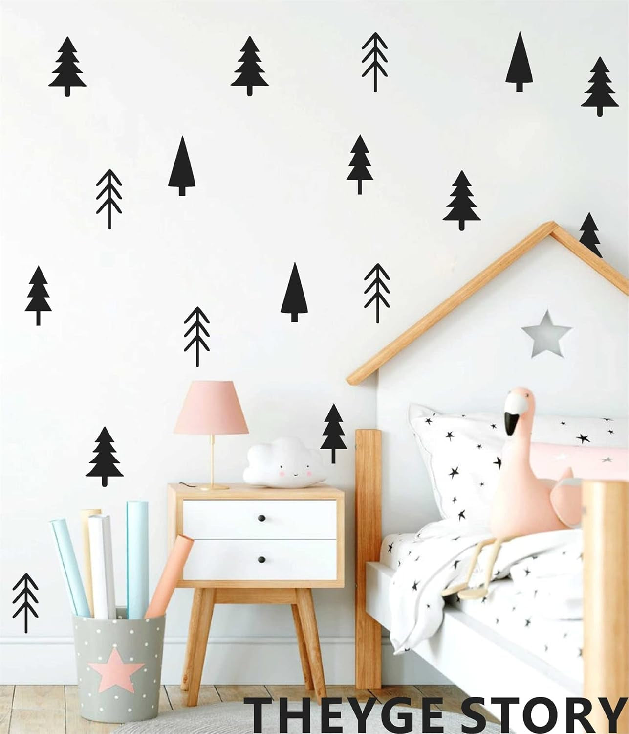 Small Pine Tree Wall Sticker Vinyl Black Tree Wall Decal Forest Tree Wall Stickers Pine Tree Wall Decals for Kids Room Bedroom Nursery Decor, Black Trees