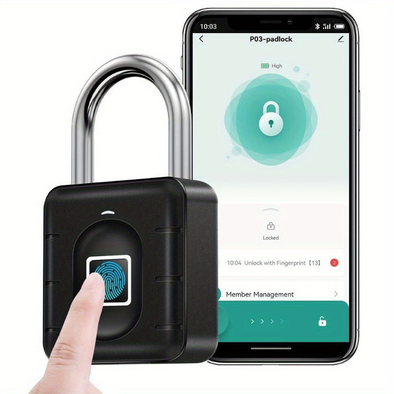IP67 Waterproof Bluetooth Fingerprint Padlock – Keyless Smart Lock for iOS & Android with App Control & USB Rechargeable Battery